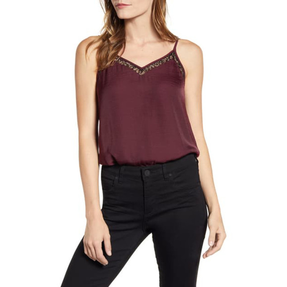 NWT 1.STATE Lace Trim Camisole In Warm Plum L - Picture 1 of 5